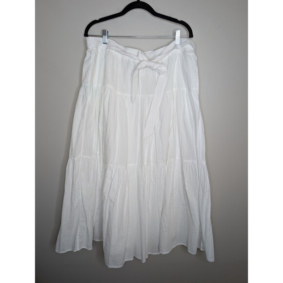 Women's 3 Tiered Cross Textured Cotton Maxi Skirt Lands End Size XL White - Picture 1 of 7